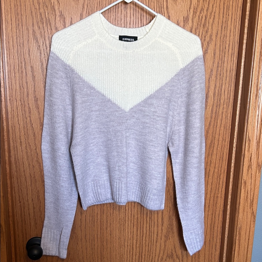 Express Women's Two-Tone Sweater in Cream and Purple